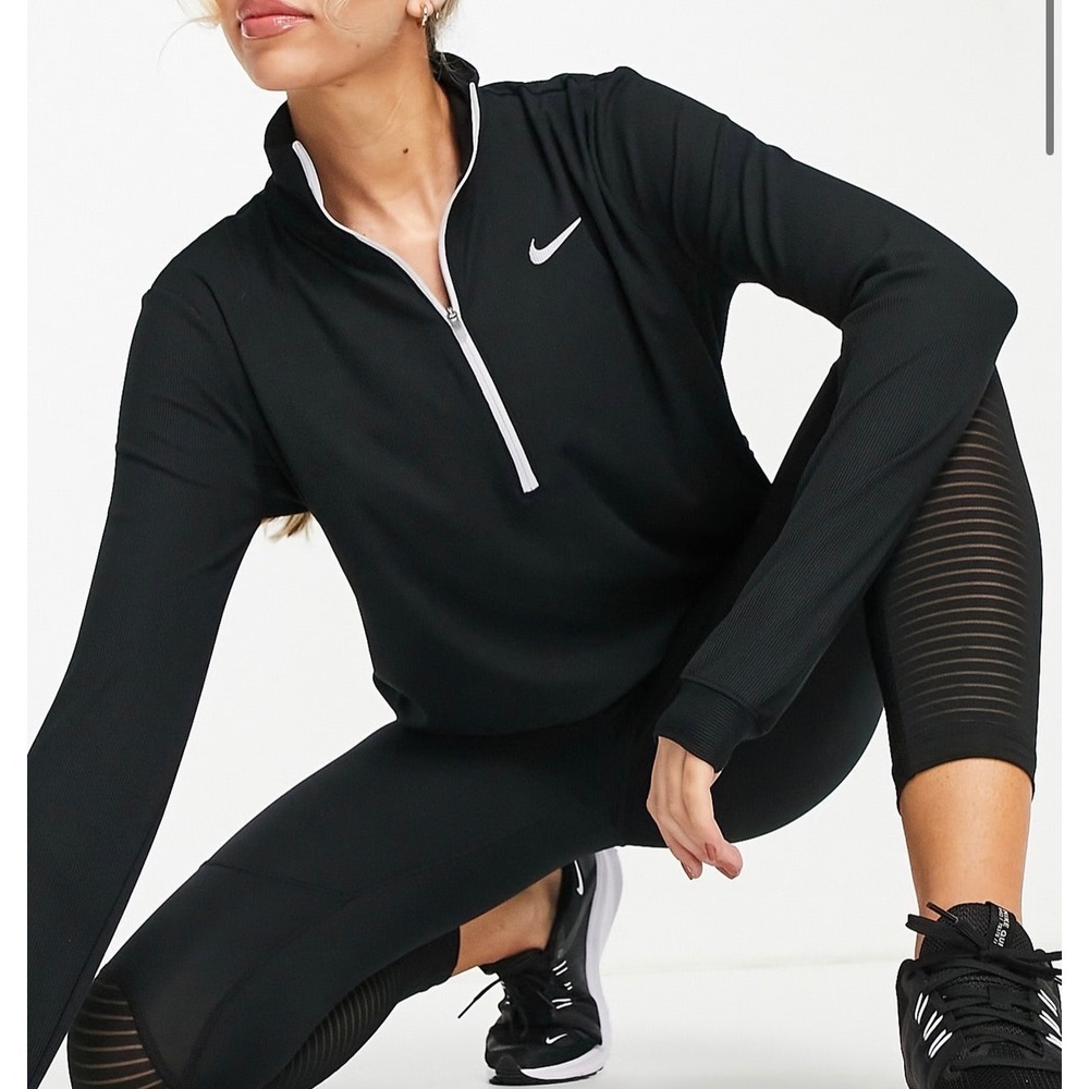 Nike Running Dri-FIT Half Zip Pullover Black Ribbed Womens XL Workout Top